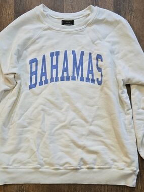 Original Retro Brand White Crew Sweatshirt with Blue BAHAMAS Print
